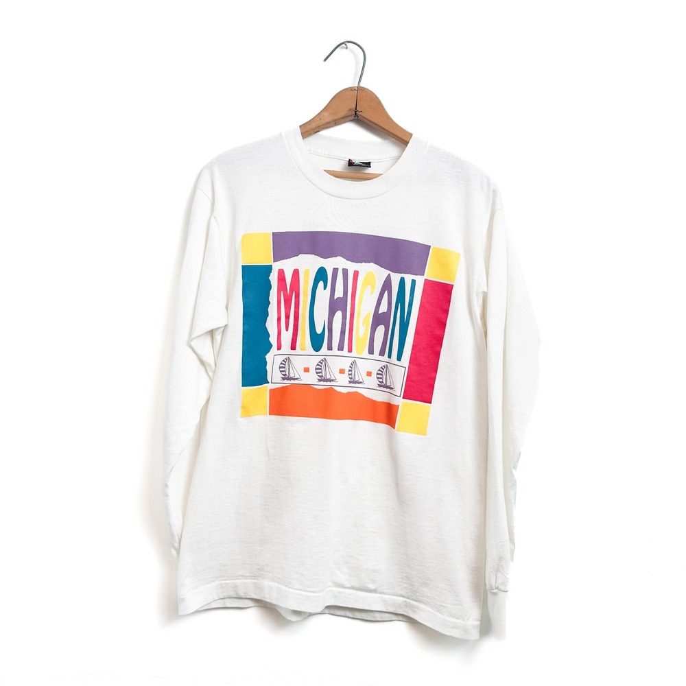 Vintage 80s/90s Screen Stars Best Michigan Long Sleeve T-Shirt‎ White - Large